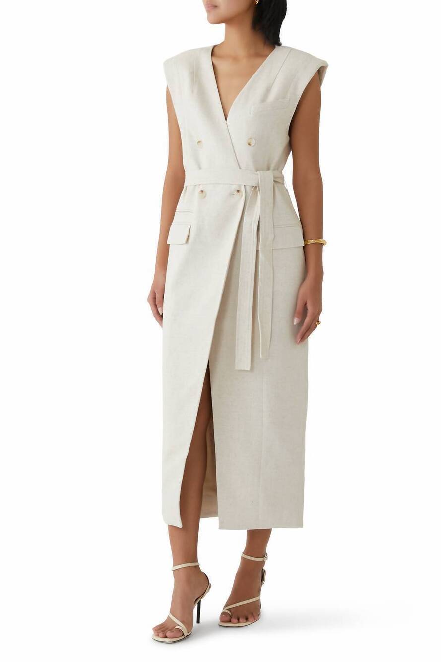 NEW SHONA JOY newman sleeveless blazer midi dress in parchment